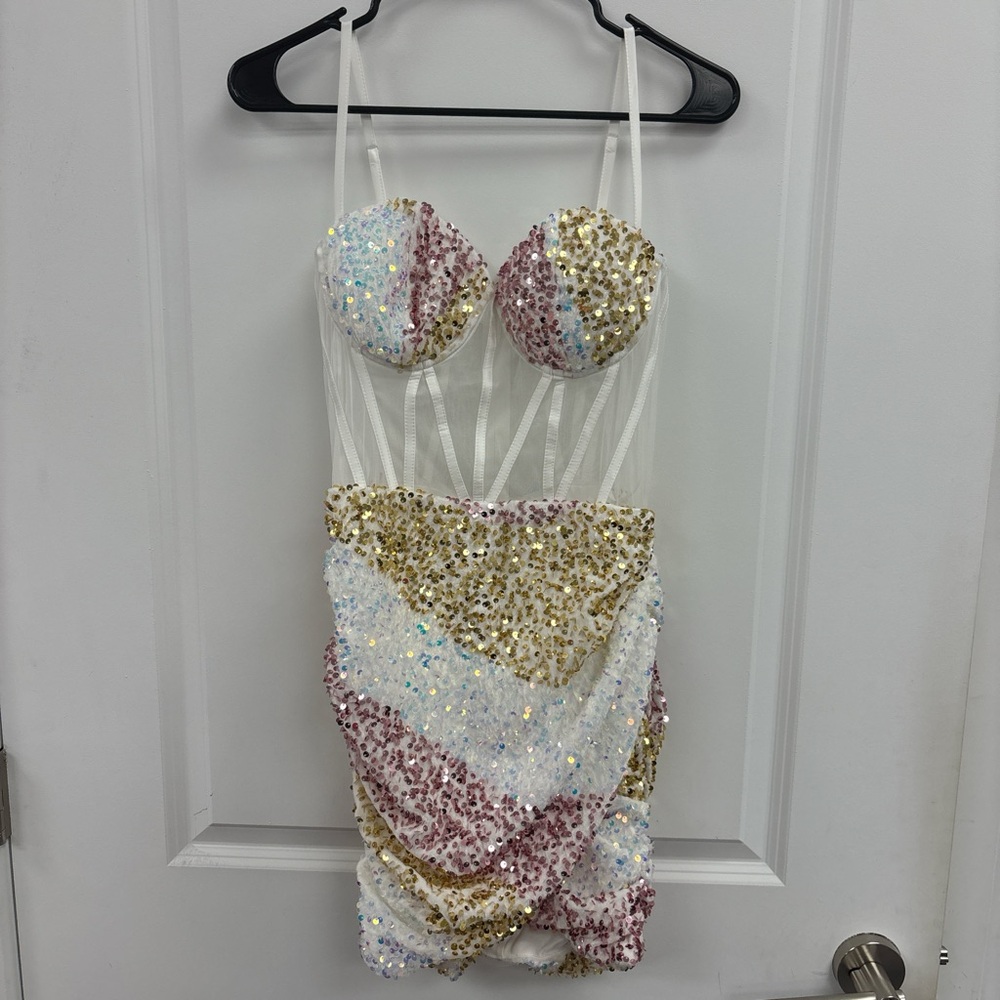 Banjul Sequin Strappy Dress in Pink and Gold
